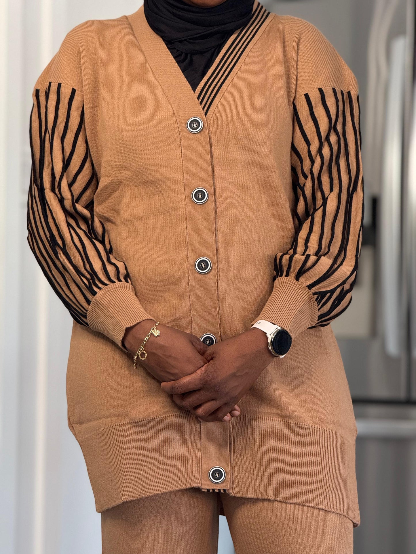 Button cardigan Co Ord Set - Nude